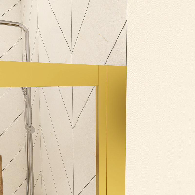 48 In. W X 76 In. H Sliding Framed Shower Door In Brushed Gold Finish, Brushed Gold