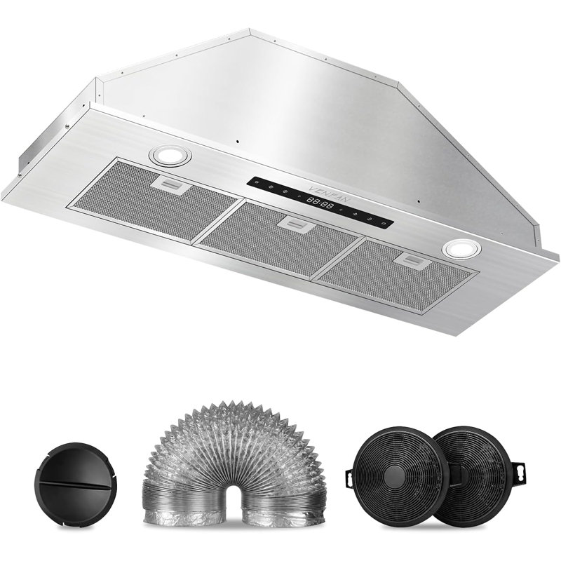 Hotte intégrée de 36 pouces, hotte de cuisine intégrée 600 CFM, hotte de cuisine convertible à conduit / sans conduit avec ventilateur d'extraction de poêle à 4 vitesses, détection de mouvement et contrôle tactile, minuterie de ventilateur
