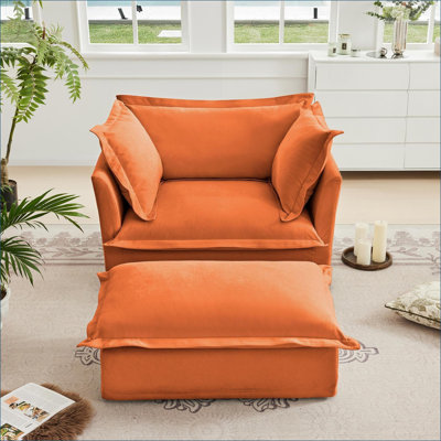 Fauteuils | Housse pour fauteuil moderne avec repose-pieds et repose-pieds | Orange | Chenille