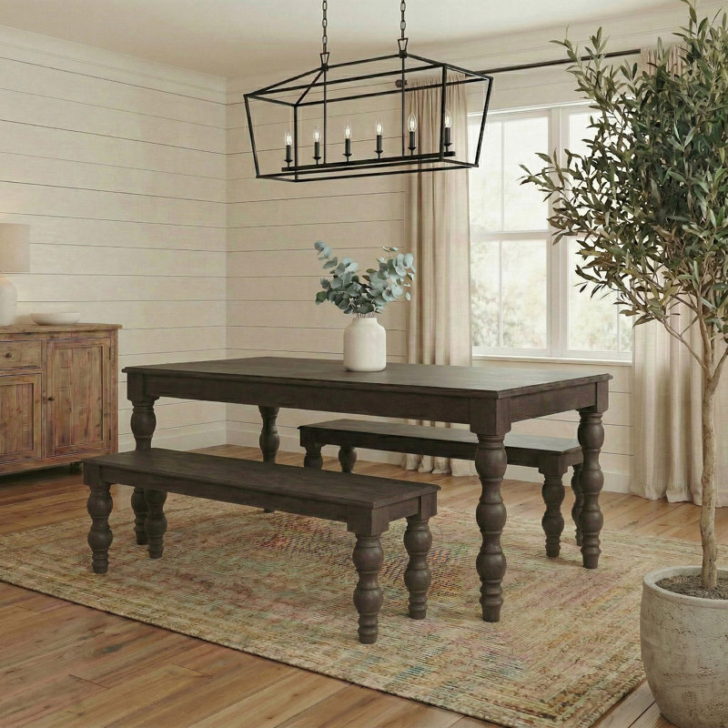 Braydan 3 Piece Solid Wood Dining Set , Coffee Brown