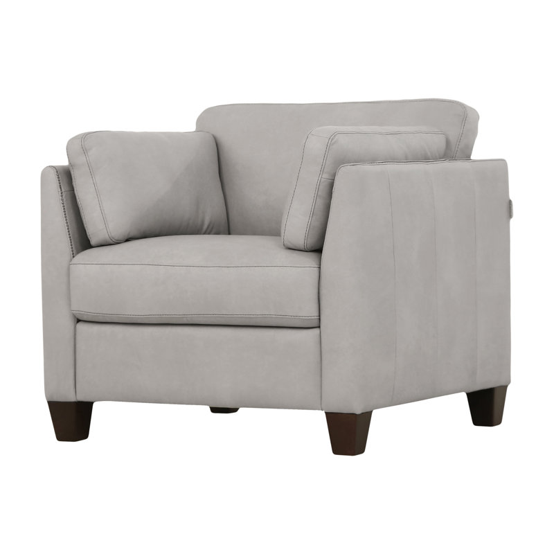Fauteuil large de 36,4 po Ilia, Similicuir blanc cendré