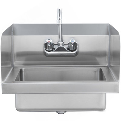 Commercial Hand Sink With Faucet And Side Splash, Stainless Steel Sink For Washing, Small Hand Washing Sink, Wall Mount Hand Basin For Restaurant, Kitchen, Bar, Garage And Home, 17X12.8 Inch