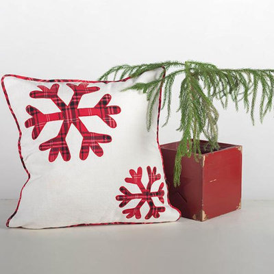 White With Red And Black Plaid Snowflakes Zippered Cushion Cover