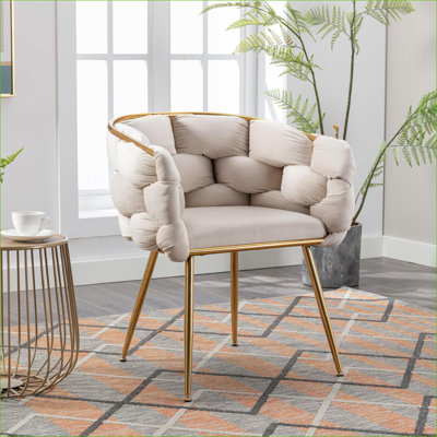 Fauteuil d'appoint moderne en velours beige, fauteuil de détente simple rembourré pour meuble-lavabo de chambre à coucher, siège pour adulte