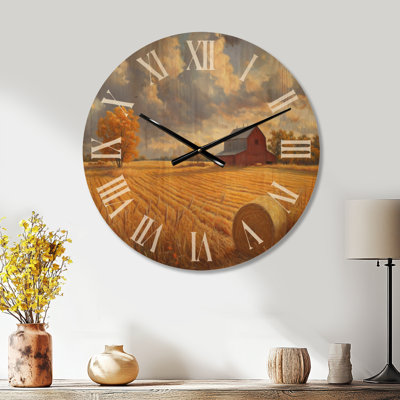 Oversized Nature Rustic Wooden Wall Clock – Barn Harvest Fields