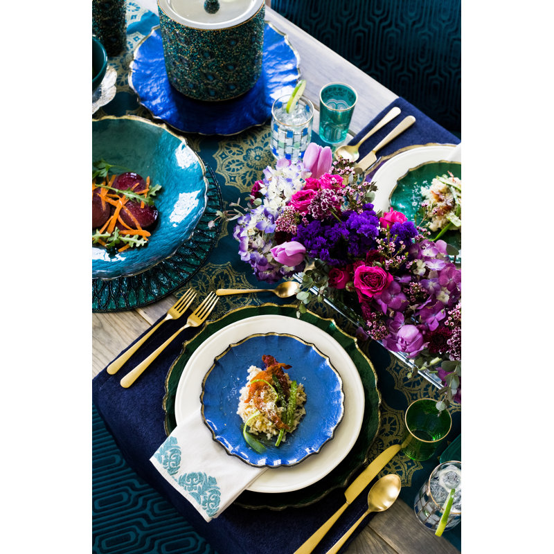 Baroque Glass Scalloped Charger, Pistachio