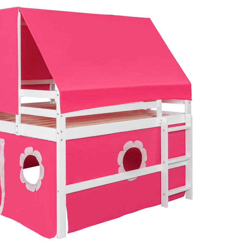 Lit mezzanine bas avec glissade Queribus, Rose, Lit double