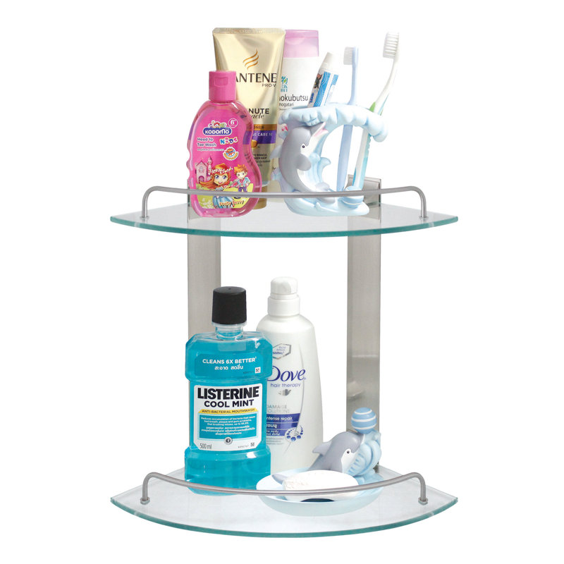 Lolley 2 Piece Corner Glass Corner Shelf, Satin Nickel