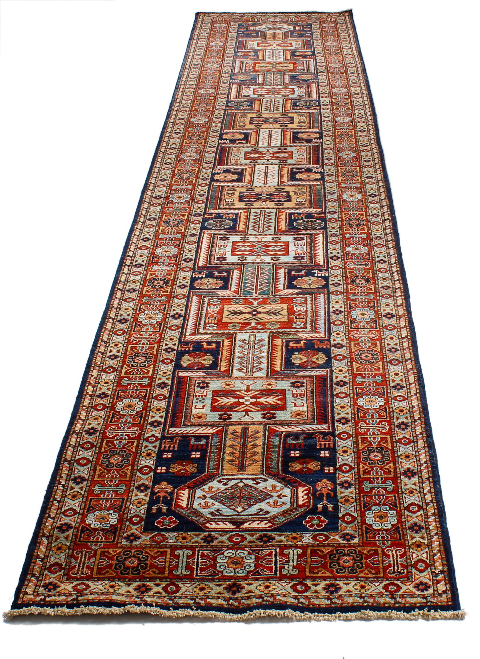 Home and Rugs 3x15 Navy and Red Traditional Runner | Wayfair