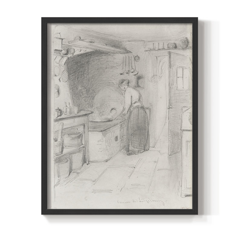 Croquis rétro, impression encadrée en bois massif, Noir, noir, noir, noir, H 30 po x l 24 po