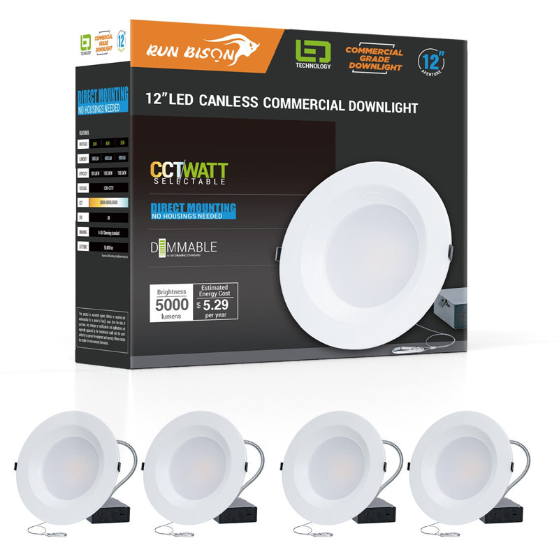 12" Selectable Color Temperature Dimmable LED Canless Recessed Lighting Kit
