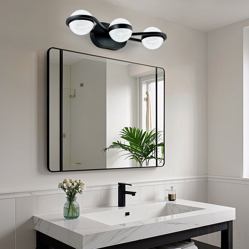 Luminaire de meuble-lavabo pour salle de bain, avec fonction de lumière DEL, 3 abat-jour en matériau acrylique cristal sable, luminaire décoratif mural