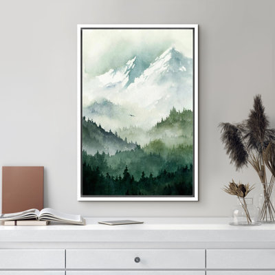 Woodland Forest Landscape Green Mountain Nature Scene Modern Decor Large Frame Canvas Print Wall Art