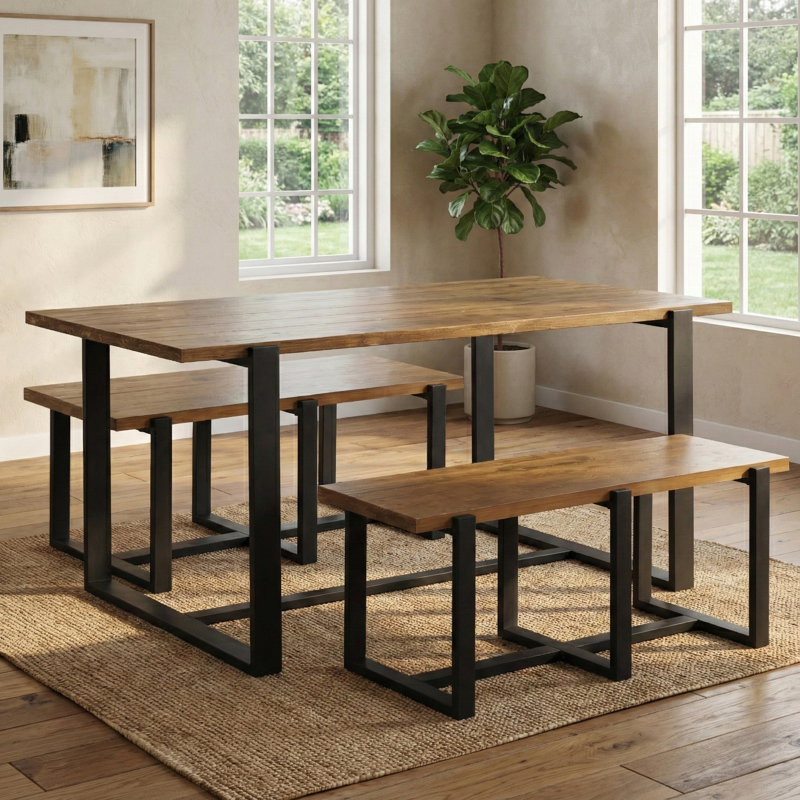 Kitson Pine Solid Wood Top Metal Base Dining Table, 78cm H x 180cm L x 90cm W