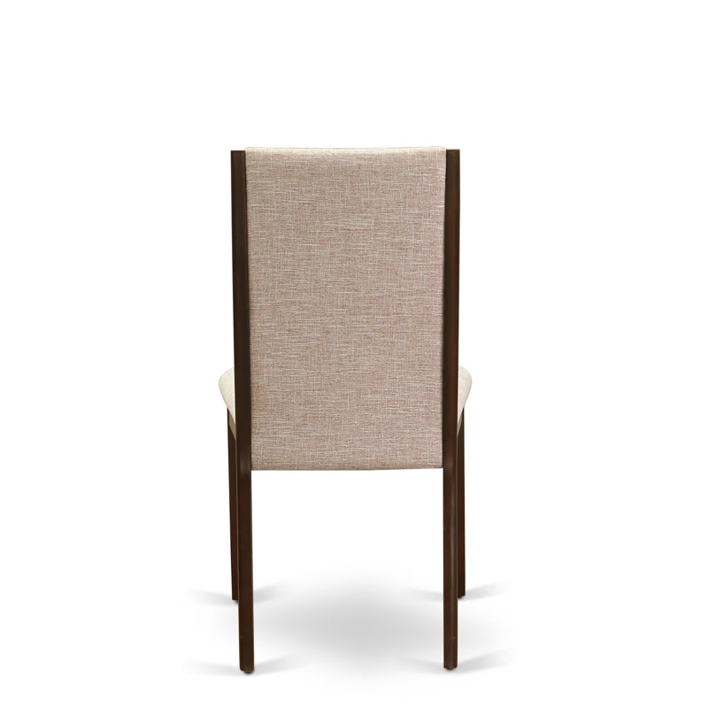 5 Piece Kitchen Table Set for 4 Includes a Rectangle Dining Room Table and 4 Light Tan Linen Fabric Upholstered Parson Chairs, Mahogany