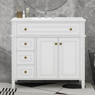 Meuble-lavabo 36 po avec lavabo, tiroir escamotable, 3 tiroirs