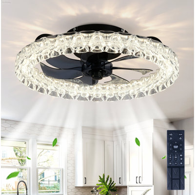 Modern 20-Inch Dimmable LED 6-Speed Reversible DC Flush Mount Ceiling Fan with Light,Style B