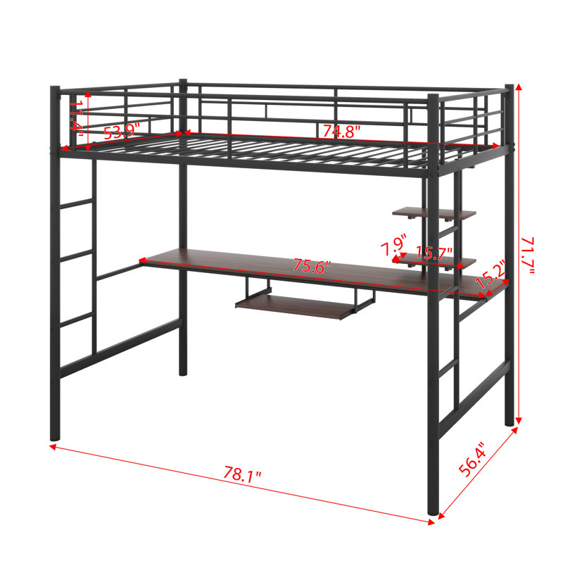 Lit mezzanine avec bureau et tablette