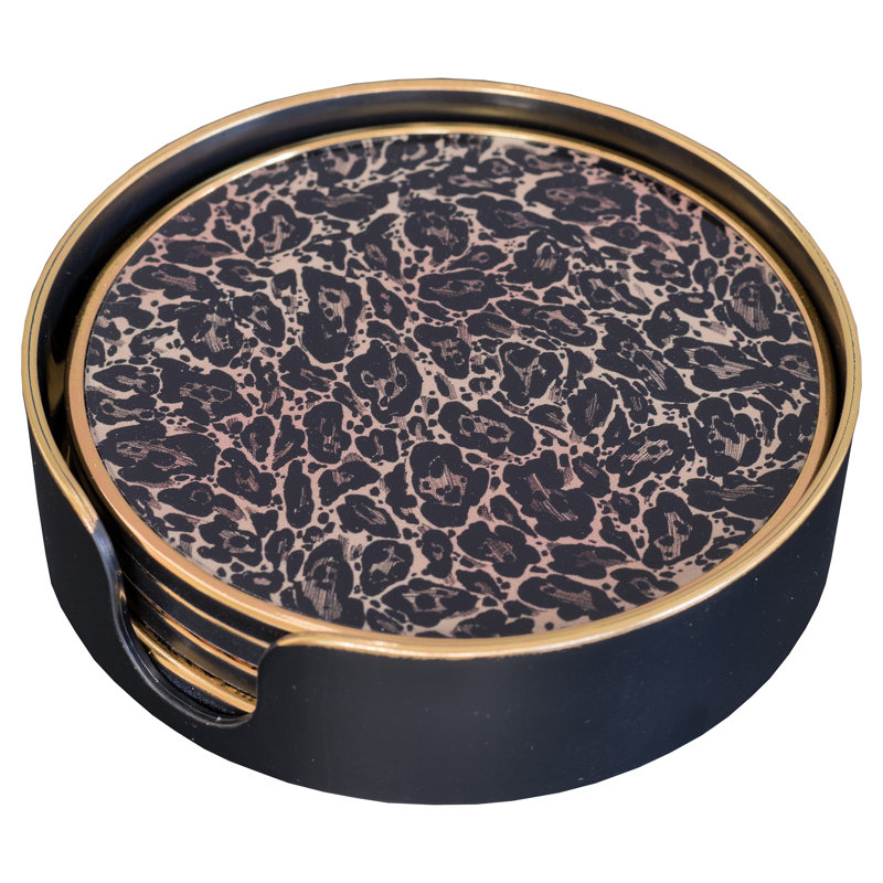 LLB- Round coaster setof 4 Roxy Leopard