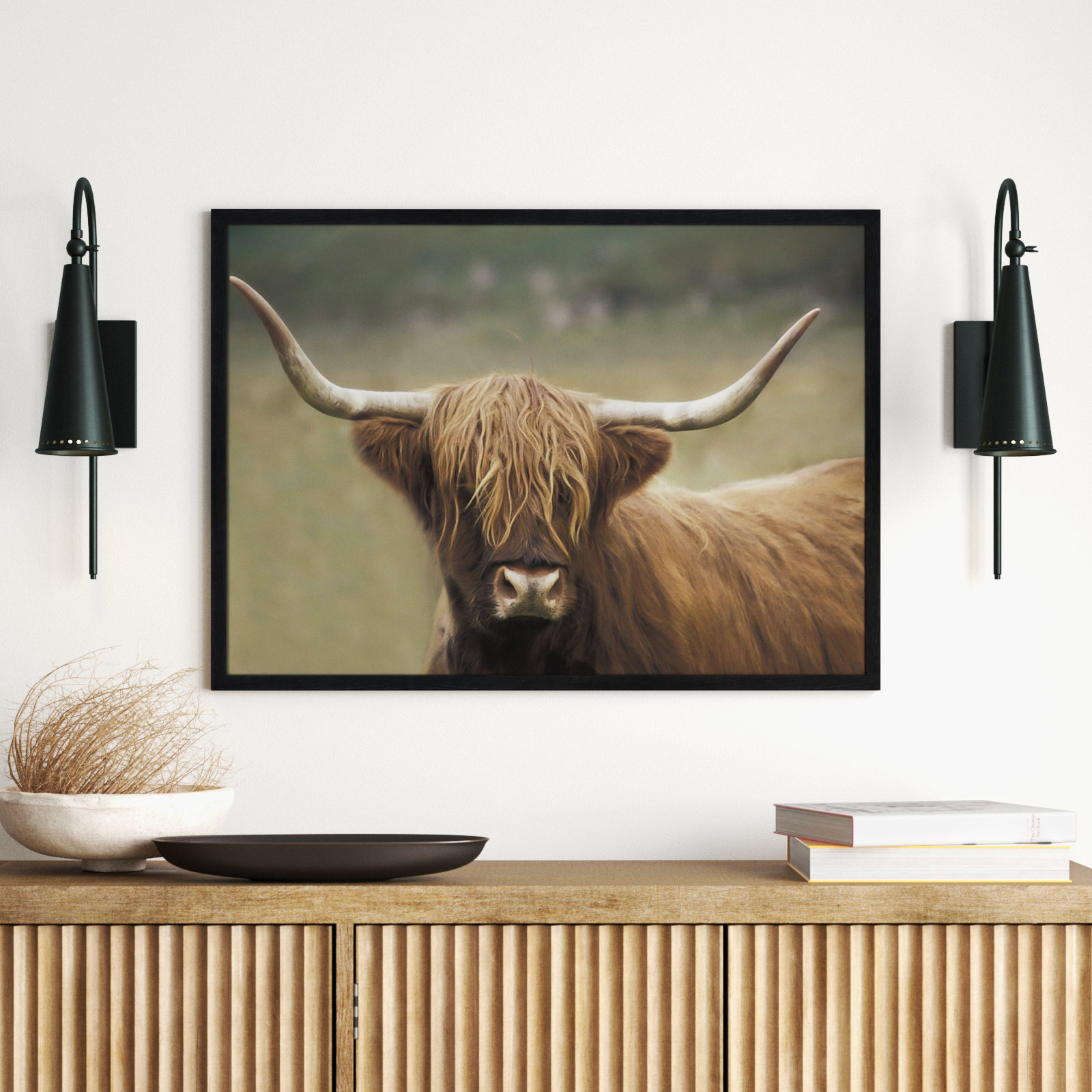 Frederic "Highland Afternoon" Print, 25.5" H x 35.5" W x 0.75" D, Black Wood Grain Framed