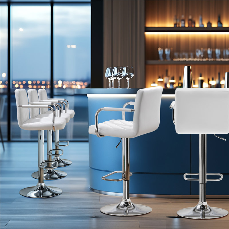 Height Adjustable Swivel Bar Stool , White, Yes