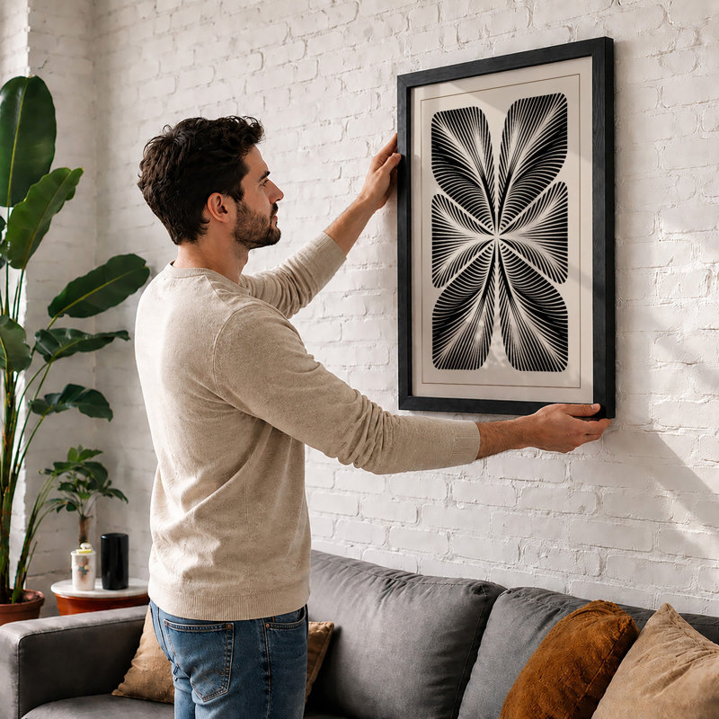 Radiant Mandala Geometric - Framed Print, A2 - 59.4 x 42.0 cm, Black