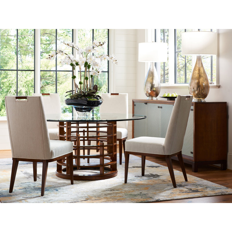 Island Fusion Meridien Round Dining Table with Glass Top, 72" L x 72" W