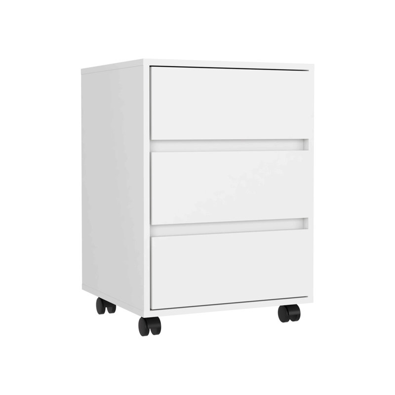 3 Drawer Filing Cabinet, Four Casters, Superior Top -White