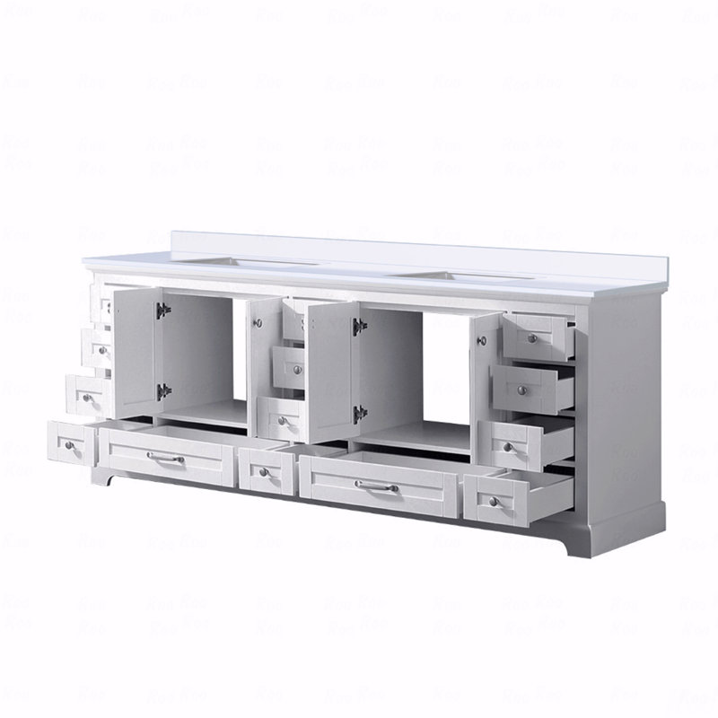 Meuble-lavabo double 84 po x 22 po profondeur, comptoir en quartz blanc, Blanc, Quartz blanc