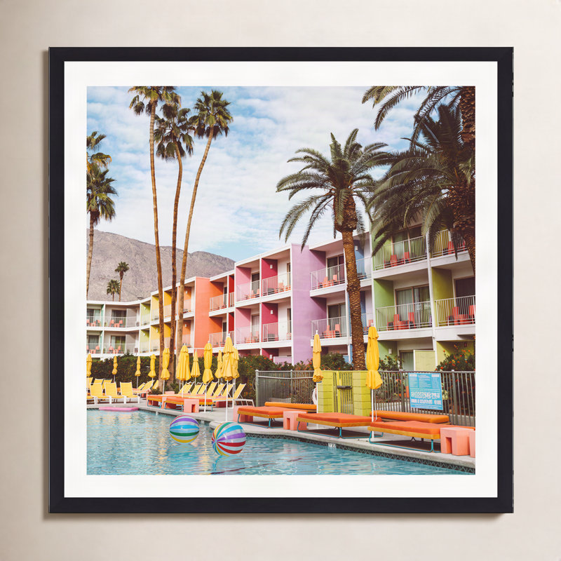 Tulle "Palm Springs Pool Day VII" Print, 30" H x 30" W x 0.75" D, Natural Single Picture Framed, Yes