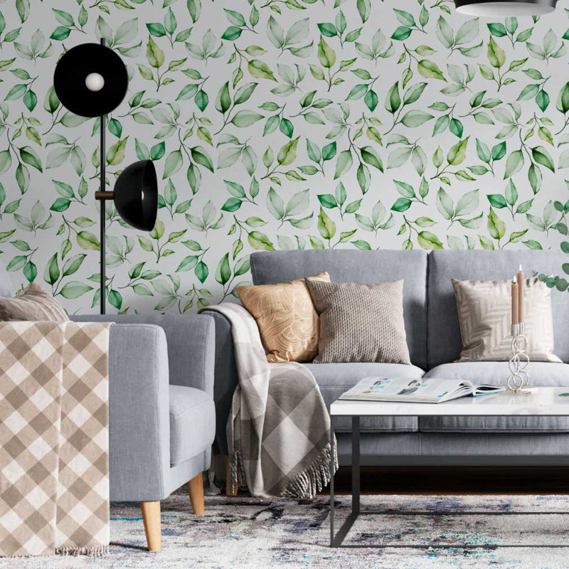 Papier peint à peler et coller à feuilles d'aquarelle L 96 po x l 24 po N06112