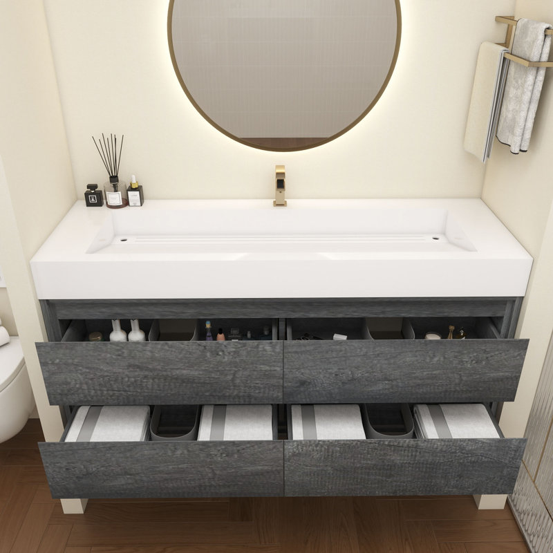 Victoria 60''Bathroom Vanity Base, Smoke Oak