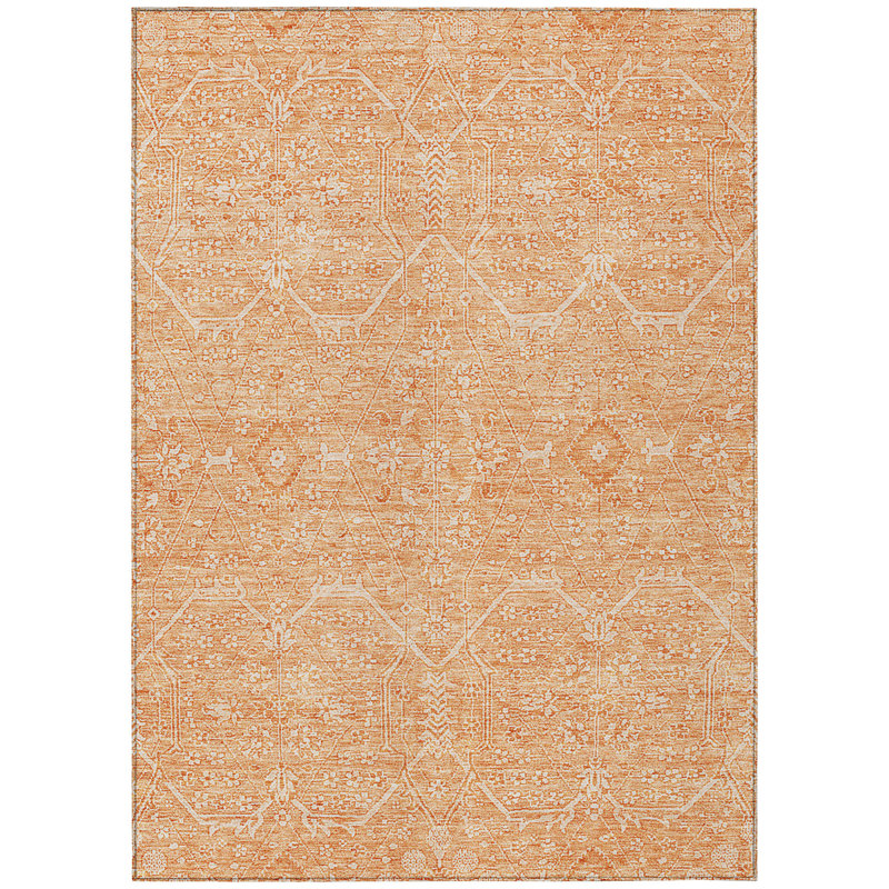 Tapis floral lavable intérieur / extérieur 5 pi x 8 pi saumon
