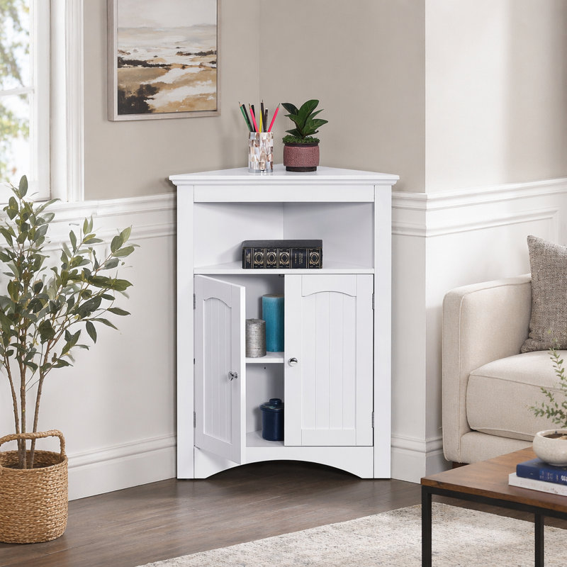 Armoire de coin de salle de bain polyvalente avec tablettes réglables et fabrication en panneau de fibres à densité moyenne durable pour un rangement efficace