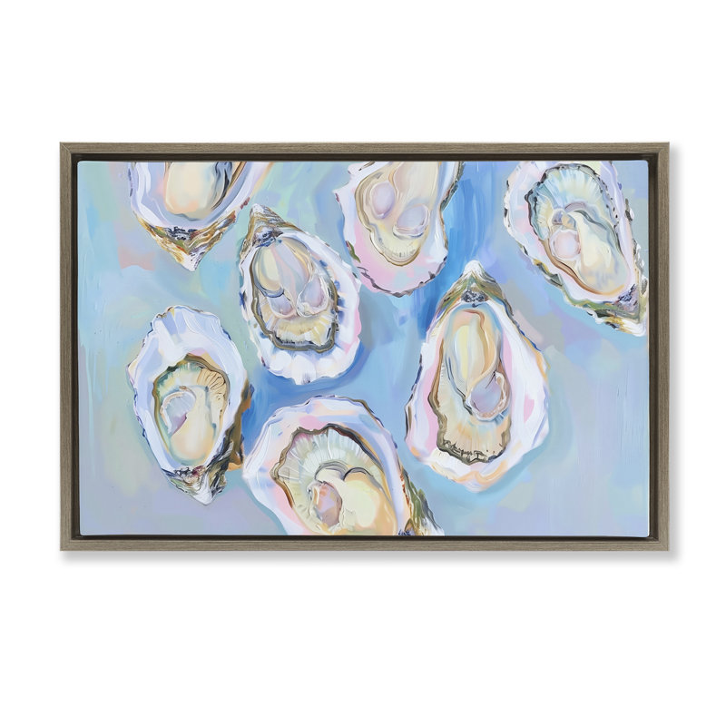  Huître pastel sur toile encadrée bleue par Arlington Prints, Cadre flottant orme Montalcino, H 17 po x l 25 po