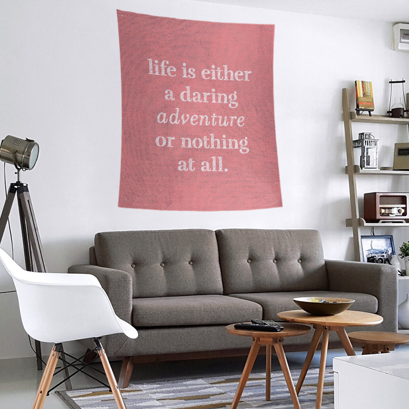 Tapisserie en polyester "life quote" adventure, H 80 po x l 68 po, Rouge / blanc