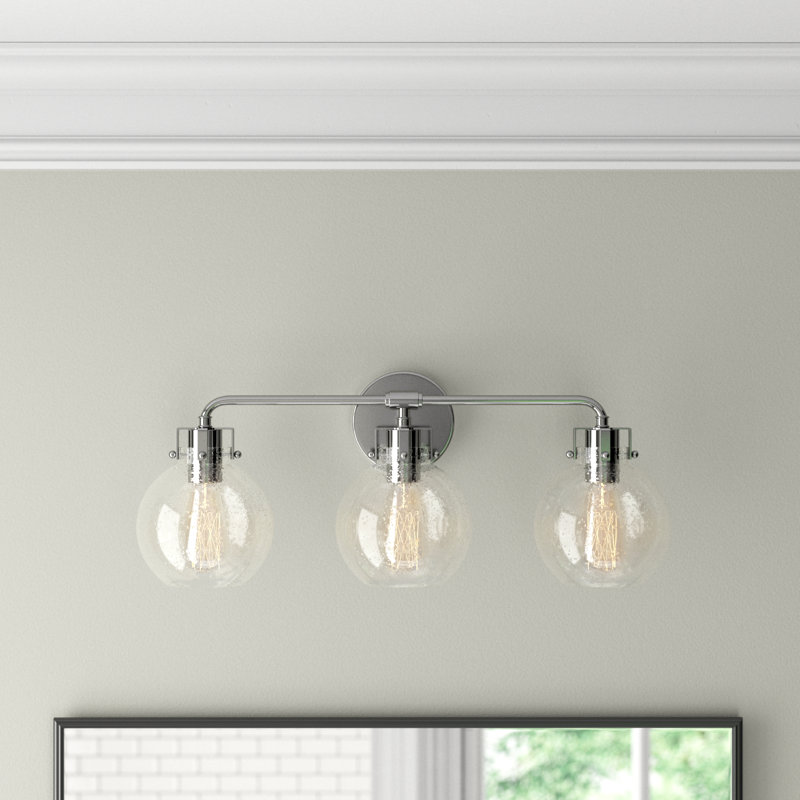 Byrne 3-Light Steel Vanity Light with Seeded Glass Shades, Chrome