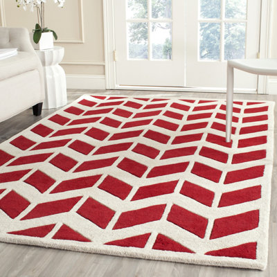 Tapis rouge / ivoire en laine touffeté à la main Sanaz