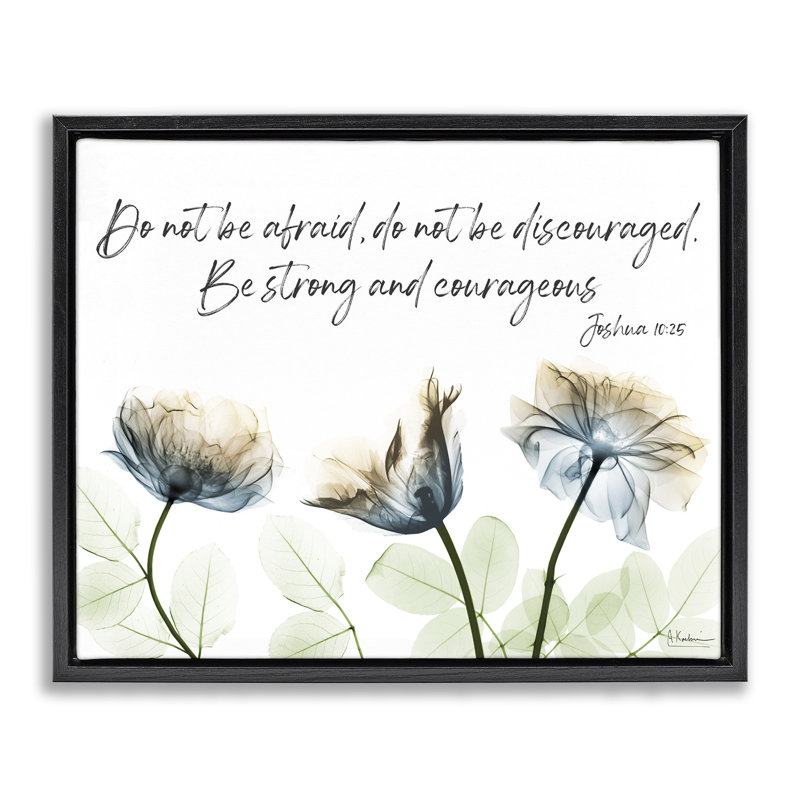 «Strong & Courageous Floral Floater», art mural sur toile par Albert Koetsier, Cadre flottant noir de jais, H 17 po x l 21 po