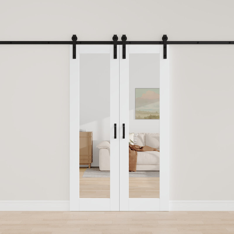 Portes de salle de bain en bois massif à double miroir avec porte de grange complète, 36 po x 80 po, Standard