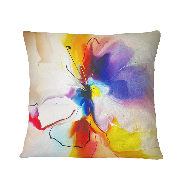 Fleur créative en plusieurs couleurs - Coussin décoratif imprimé abstrait, 16 po x 1 po, Orange / beige