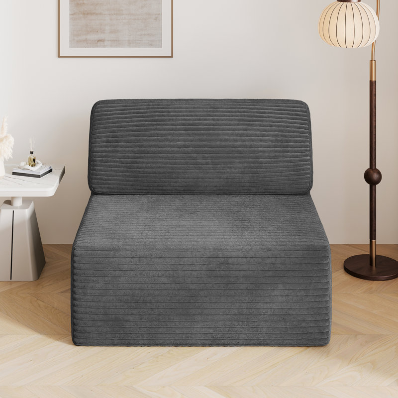 Fauteuil d'appoint modulaire en velours côtelé de 40 po sans assemblage requis avec éponge à double rebond, Gris