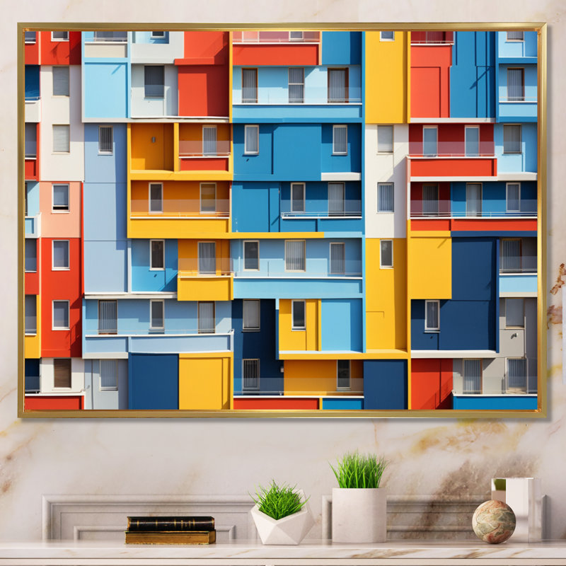 «Cityscape Colorful Patterns I», reproduction d'art sur toile, Encadrement doré, H 12 po x l 20 po x P 1 po