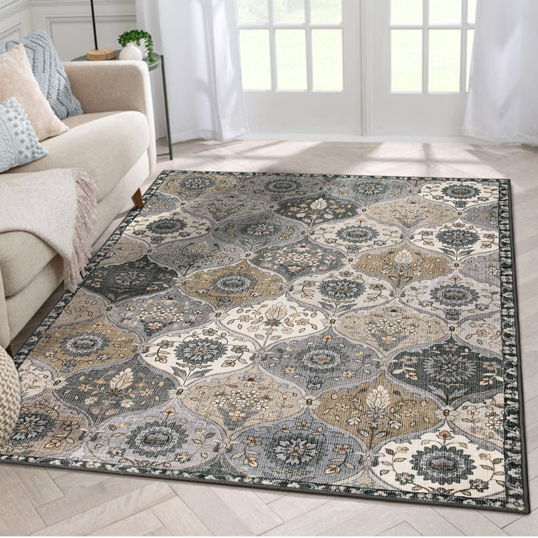 Violia Moroccan Bloom Medallion Area Rug – Plush Textured Accent with Non-Slip Backing