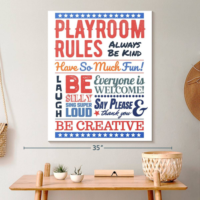 " Playroom Rules " by HomeyNotes Studio, 30" H x 24" W x 1.25" D