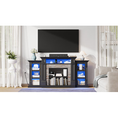 Yazlen 72'' W Media Console With Outlet, Led Tv Stand For 80 Inch Tv, Entertainment Centre For Living Room，Black 