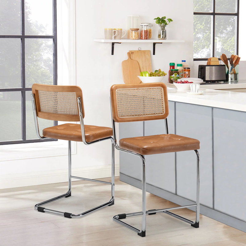 Burlinson 24" H Low Back Upholstered Counter Stool (Set of 2), Brown