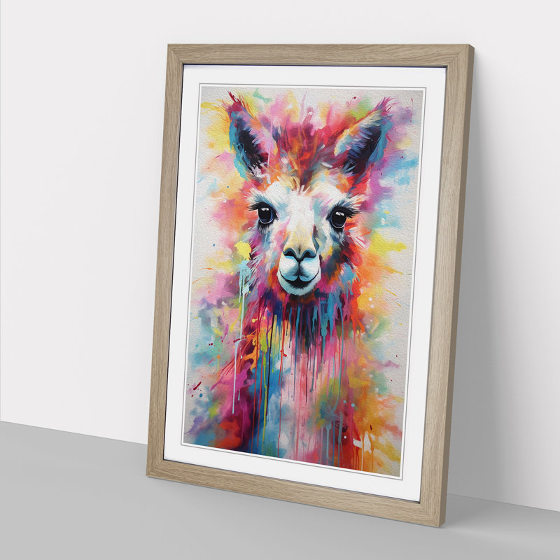 Llama Abstract - Single Picture Frame Print on Wood, 34cm H x 25cm W x 2cm D, Oak