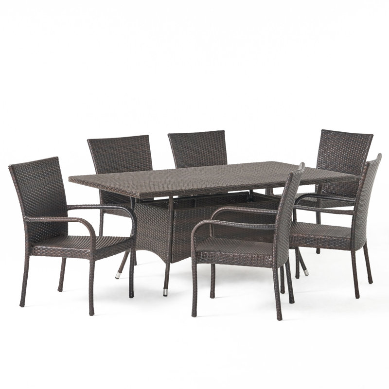 6 - Person Wicker Patio Dining Set with Rectangular Table
