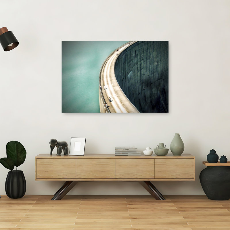 Grand Curved Dam Geometric Modern Architecture Wall Art Print 1 Piece Wrapped Canvas Wall Art, 101.6cm H x 152.4cm W